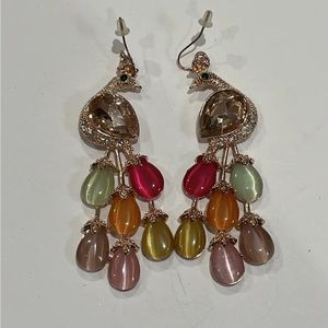 Off Park Collection Large Peacock Earrings Multicolor Gemstones